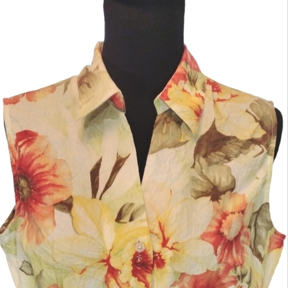 CARIBBEAN Joe Sleeveless Hawaiian Button Top PL - Picture 5 of 7